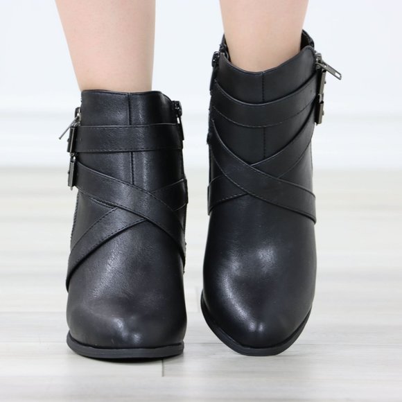 Black Ankle Boots High Heeled Booties Pointed Toe Chunky Cone Heel - Picture 9 of 12